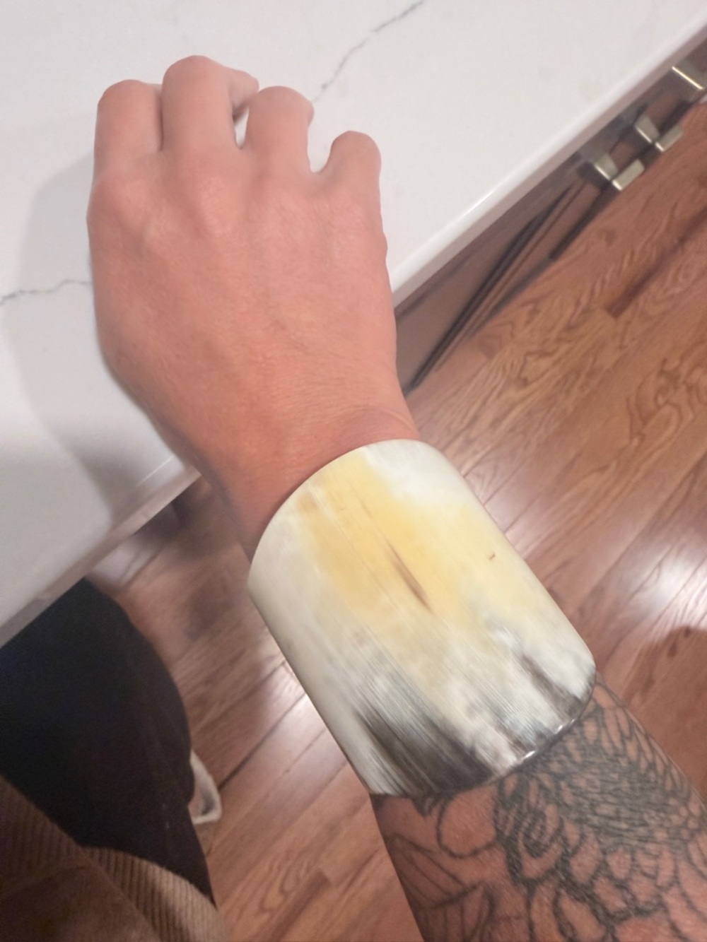 Handcrafted Horn Cuff Bracelet - Yellow and Cream